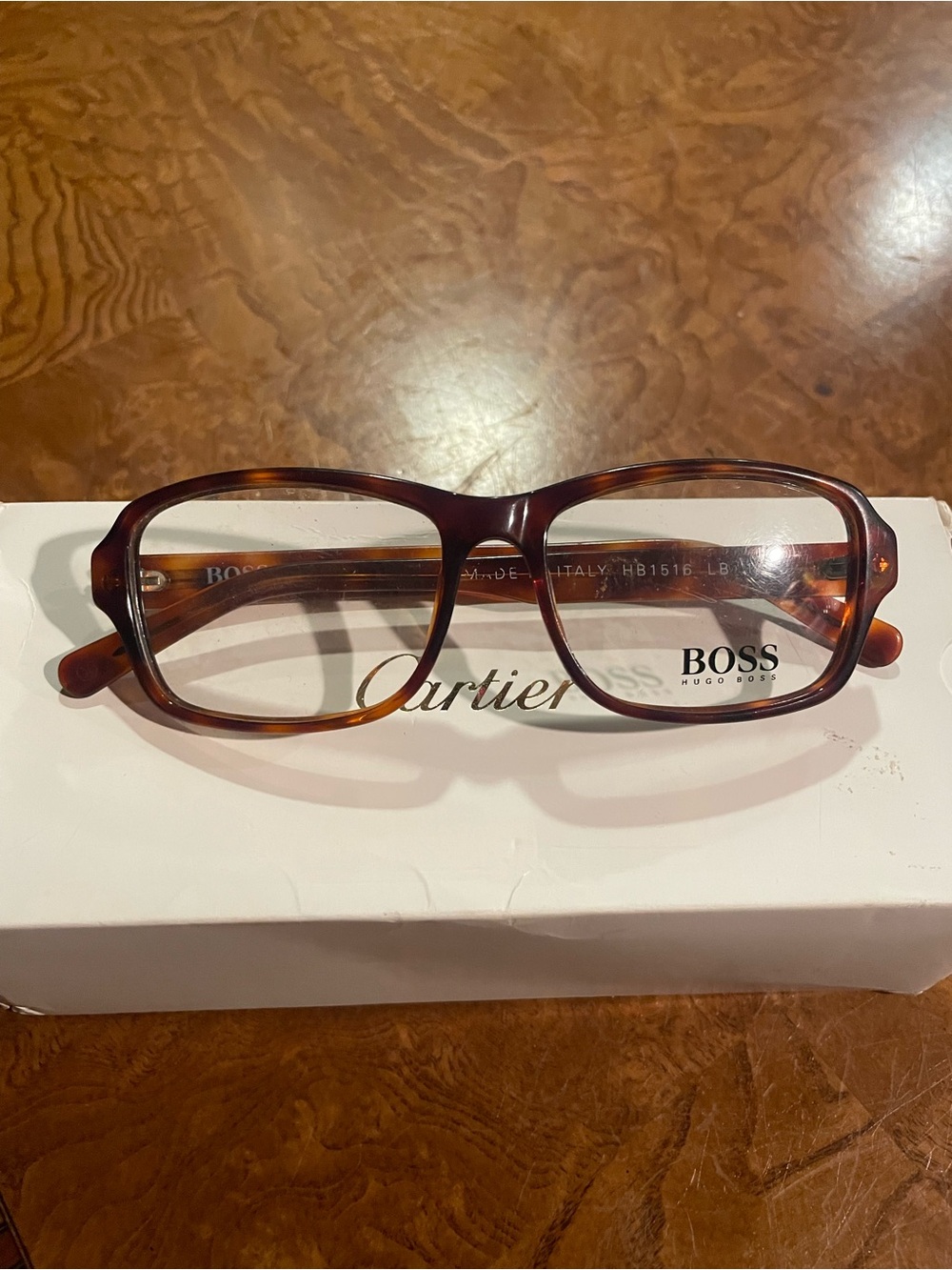 BOSS Men’s Tortoiseshell Brown Rectangular Glasses